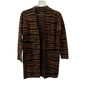 Fortune + Ivy Tiger Knit Open Front Cardigan Women's Small Brown Black NWOT